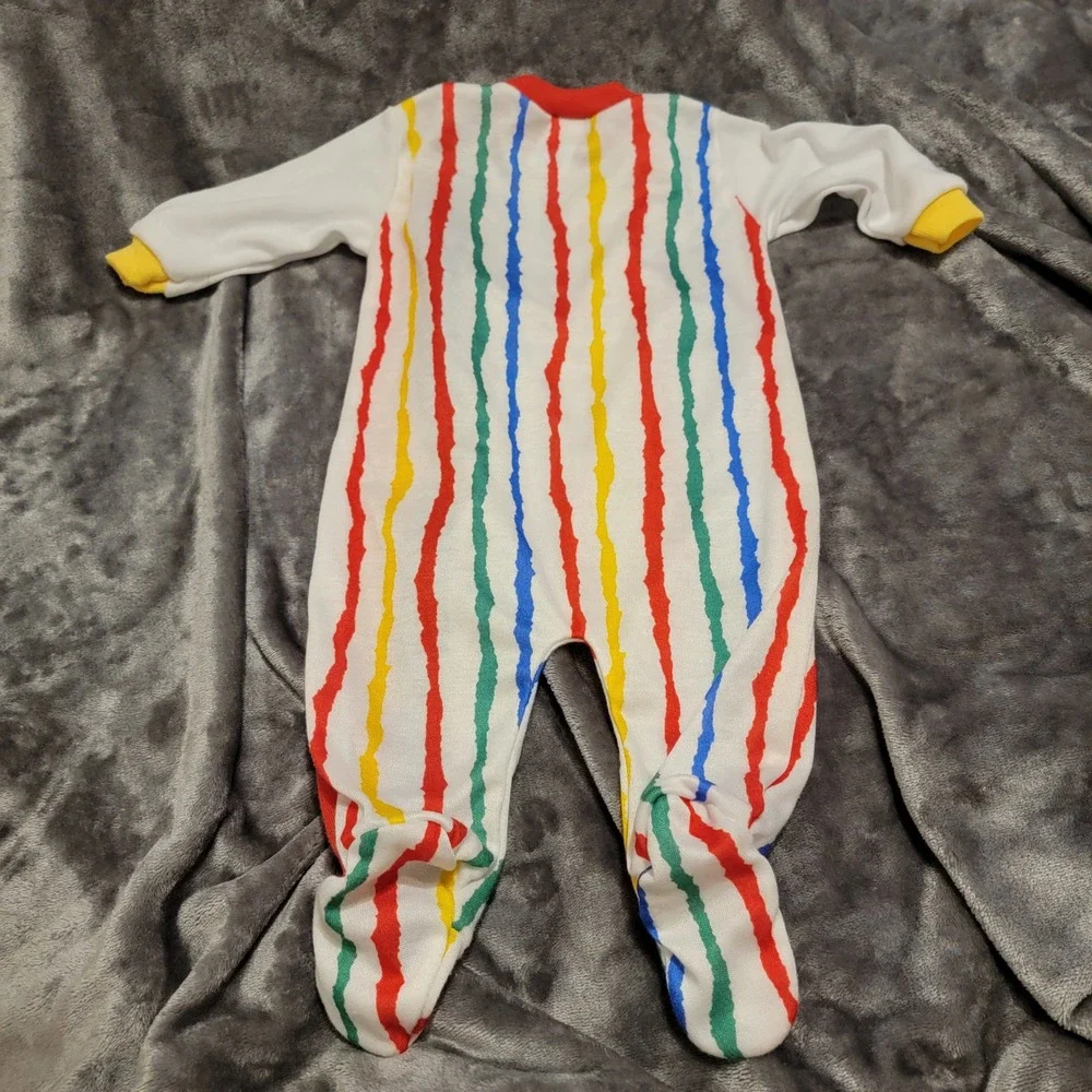 Vintage Circo Footed Sleeper Baby Medium White Colorful Excellent Striped Zip